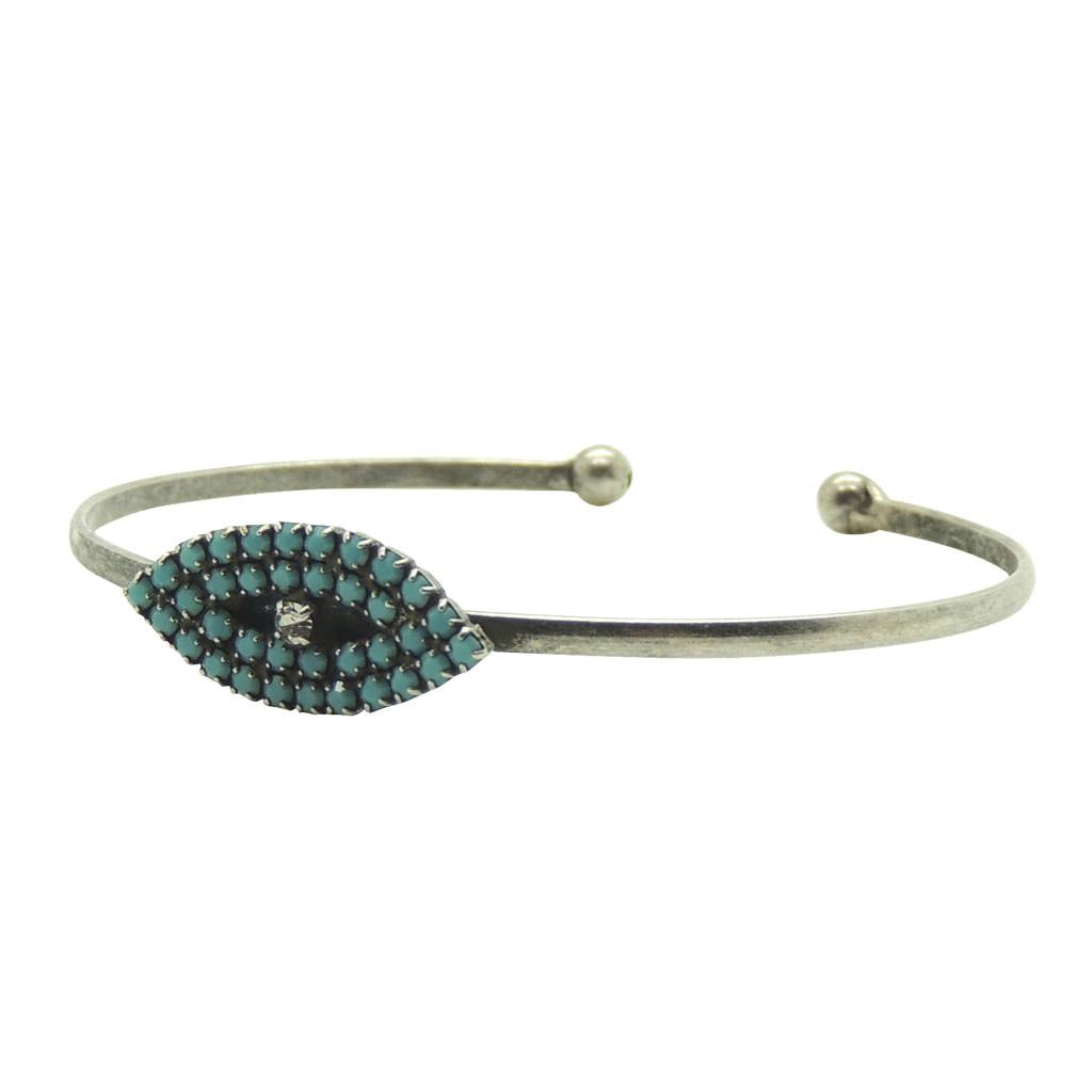 Dana Levy Turquoise Crystal Evil Eye Charm Cuff Bracelet - Antique Silver