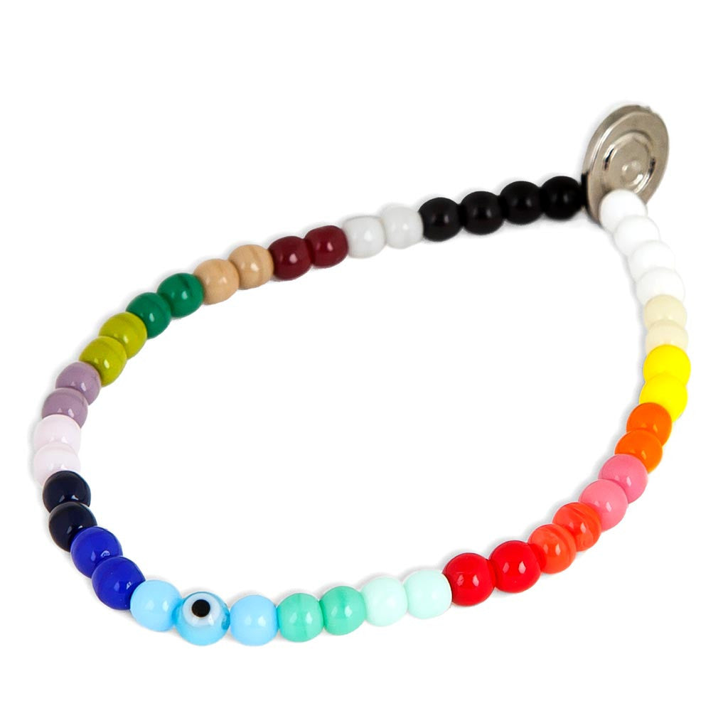 Dana Levy Round Mini Evil Eye Charm Rainbow Glass Bead Bracelet - Turquoise