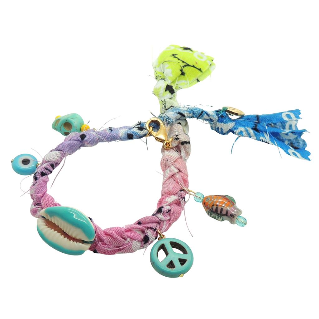 Dana Levy Beach Charms Bandana Braid Friendship Bracelet - Blue/Lilac/Pink/Green – Turquoise Charms