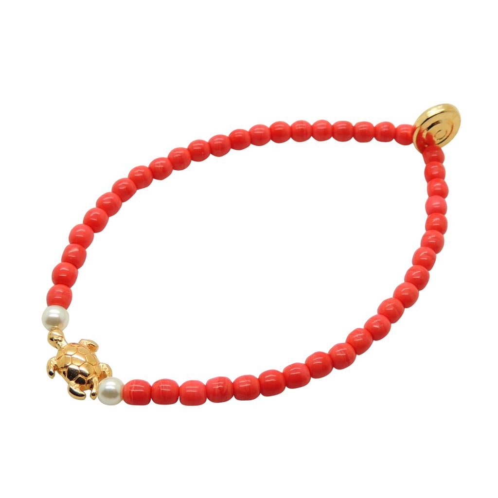 Dana Levy Turtle Charm Glass Bead Bracelet - Coral
