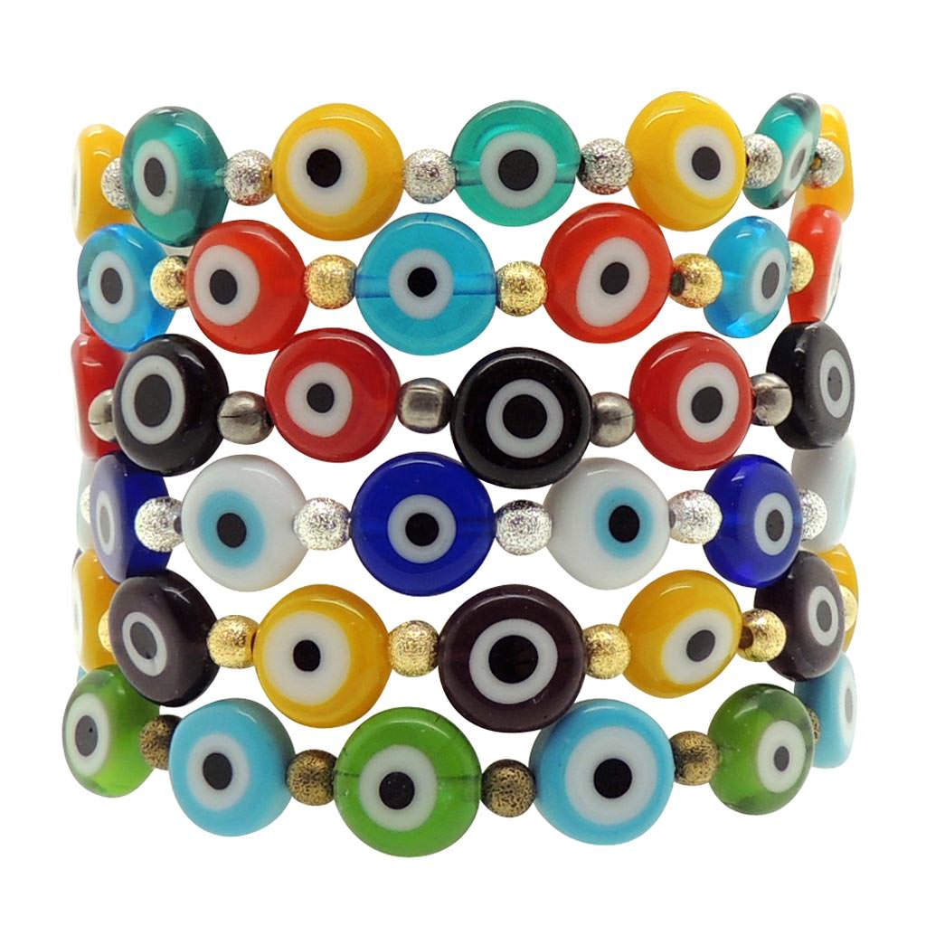 Dana Levy Two Tone Glass Evil Eye Charm Bracelet - Group Stack