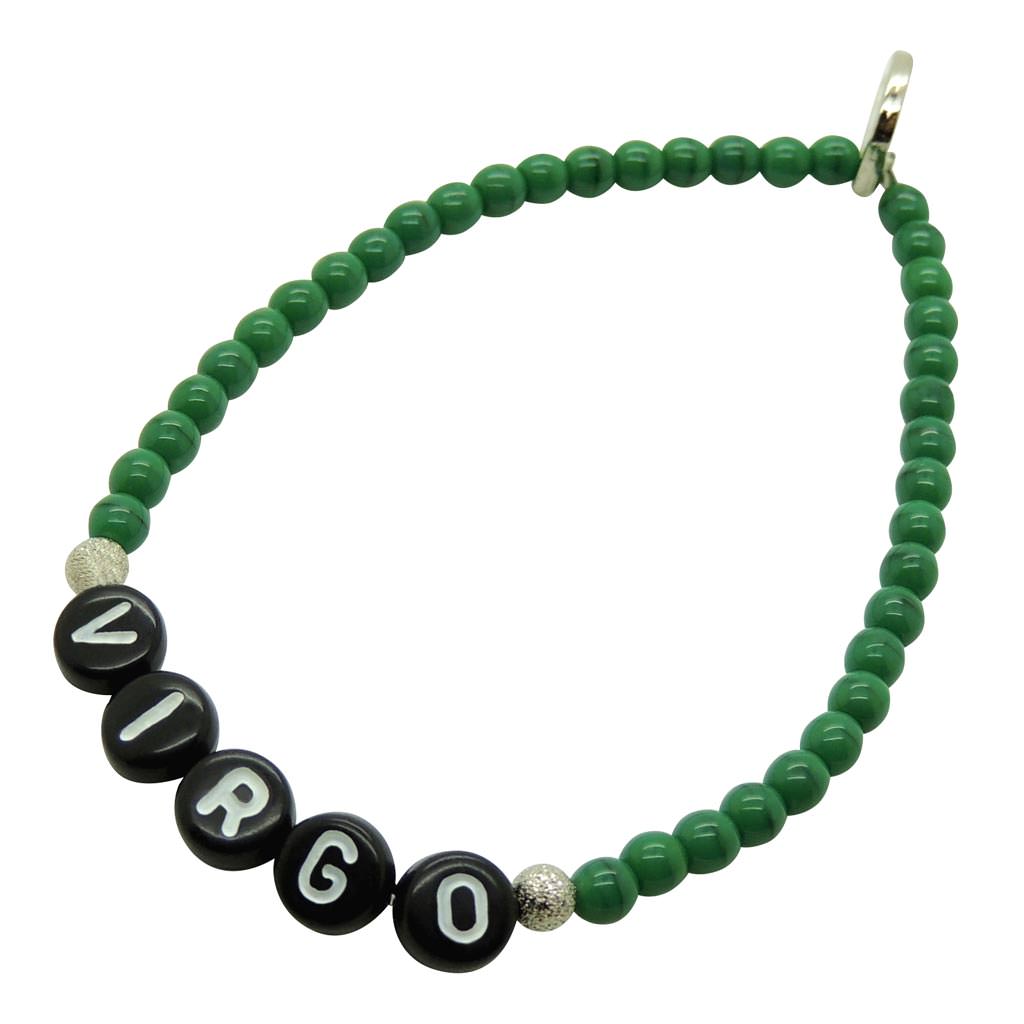 Dana Levy Zodiac Sign Alphabet Charm Glass Bead Bracelet - Virgo Forest Green