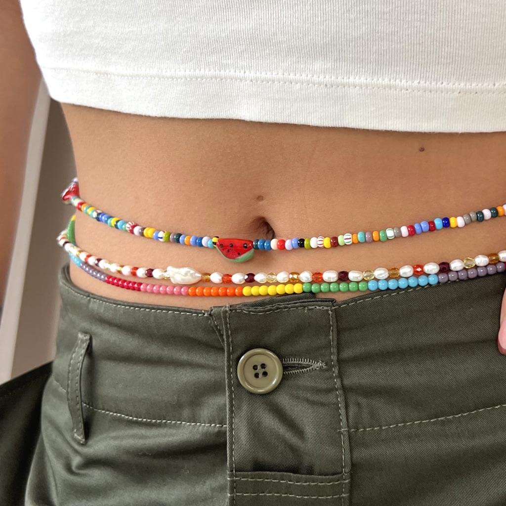 Dana Levy Watermelon Charm Balagan Multicolour Glass Bead Belly Chain - Detail Trio ThreadsGen