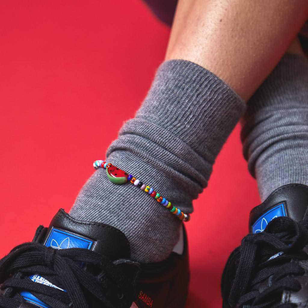 Dana Levy Watermelon Charm Balagan Multicolour Glass Bead Anklet - Detail ThreadsGen
