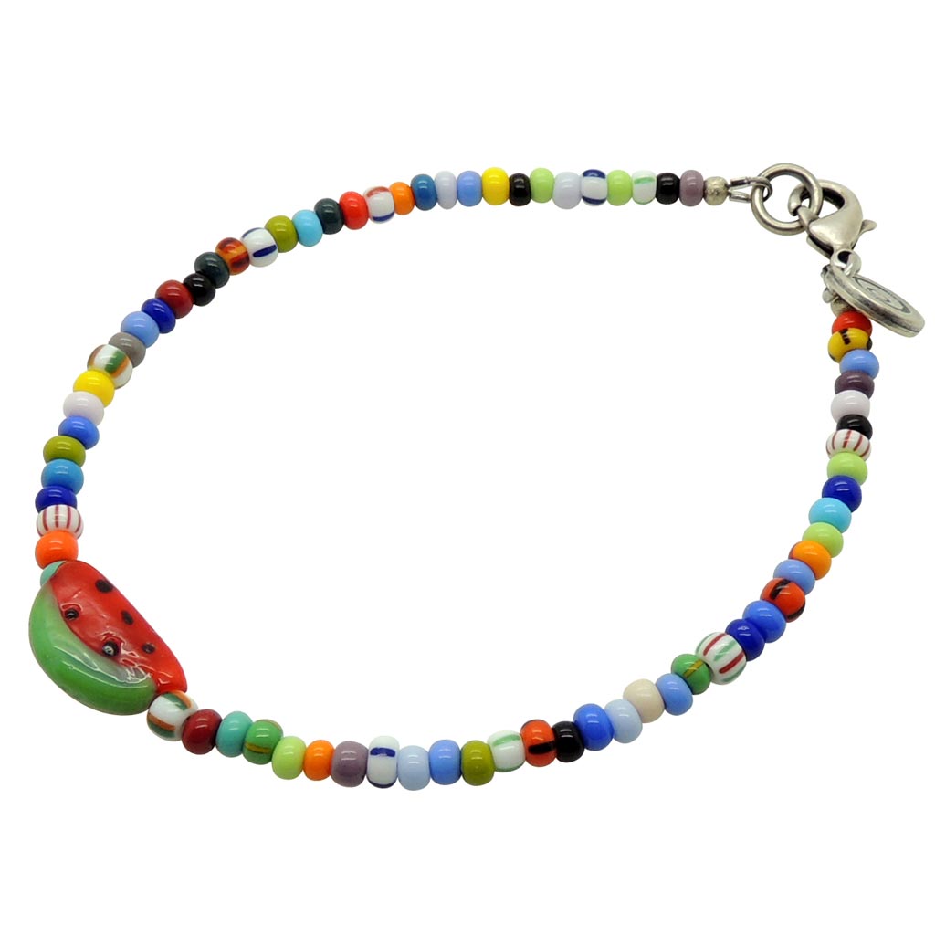 Dana Levy Watermelon Charm Balagan Multicolour Glass Bead Anklet - Antique Silver