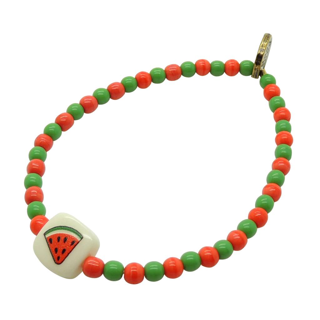 Dana Levy Watermelon Chiclet Charm Two Tone Glass Bead Bracelet - Coral / Apple Green Glass Beads