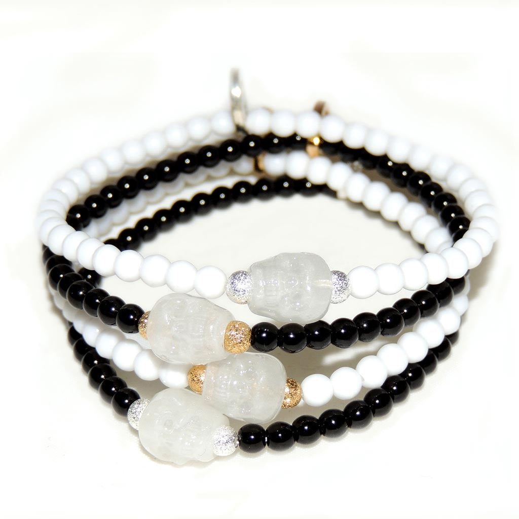 Dana Levy Glow in the Dark Skull Mono Charm Glass Bead Bracelet - Pile