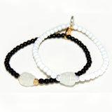 Dana Levy Mens Glow in the Dark Skull Glass Bead Bracelet - Black & White