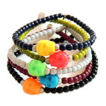 Dana Levy Colour Skull Charm Glass Bead Bracelet  - Pile Silver
