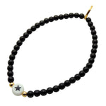 Dana Levy Mini Star Symbol Charm Glass Bead Bracelet - White Black Star / Gold Plate / Black Glass Beads