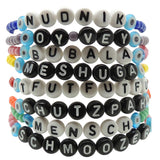 Dana Levy Yinglish Phrase Glass Bead Bracelets Black Pile