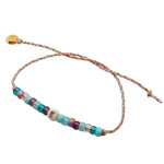 Dana Levy Limited Edition Enamel Initial Charm Candy Bead Braid Bracelet - White Letter E - Light Pink / Turquoise/ Pink