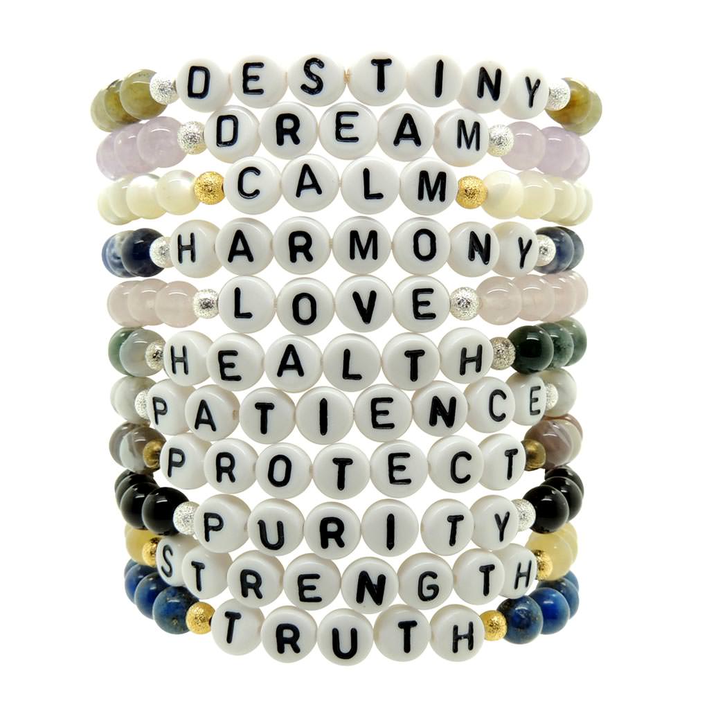 Dana Levy Spiritual Healing Gemstone Bead Bracelet - White Letters Stack