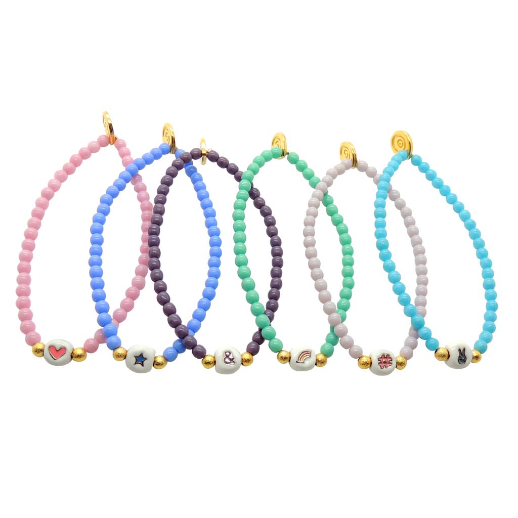 Dana Levy Limited Edition Enamel Initial Charm Glass Bead Bracelet - White Symbol Charms Group