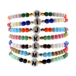 Dana Levy Initial Alphabet Letter Charm Glass Bead Bracelet - White H to N Stack