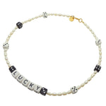 Dana Levy Lucky Dice Charm Freshwater Pearl Necklace - Black Letters on White