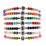 Dana Levy Initial Alphabet Letter Charm Glass Bead Bracelet - White O to U Stack
