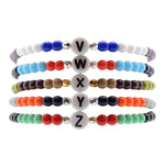 Dana Levy Initial Alphabet Letter Charm Glass Bead Bracelet - White V to Z Stack