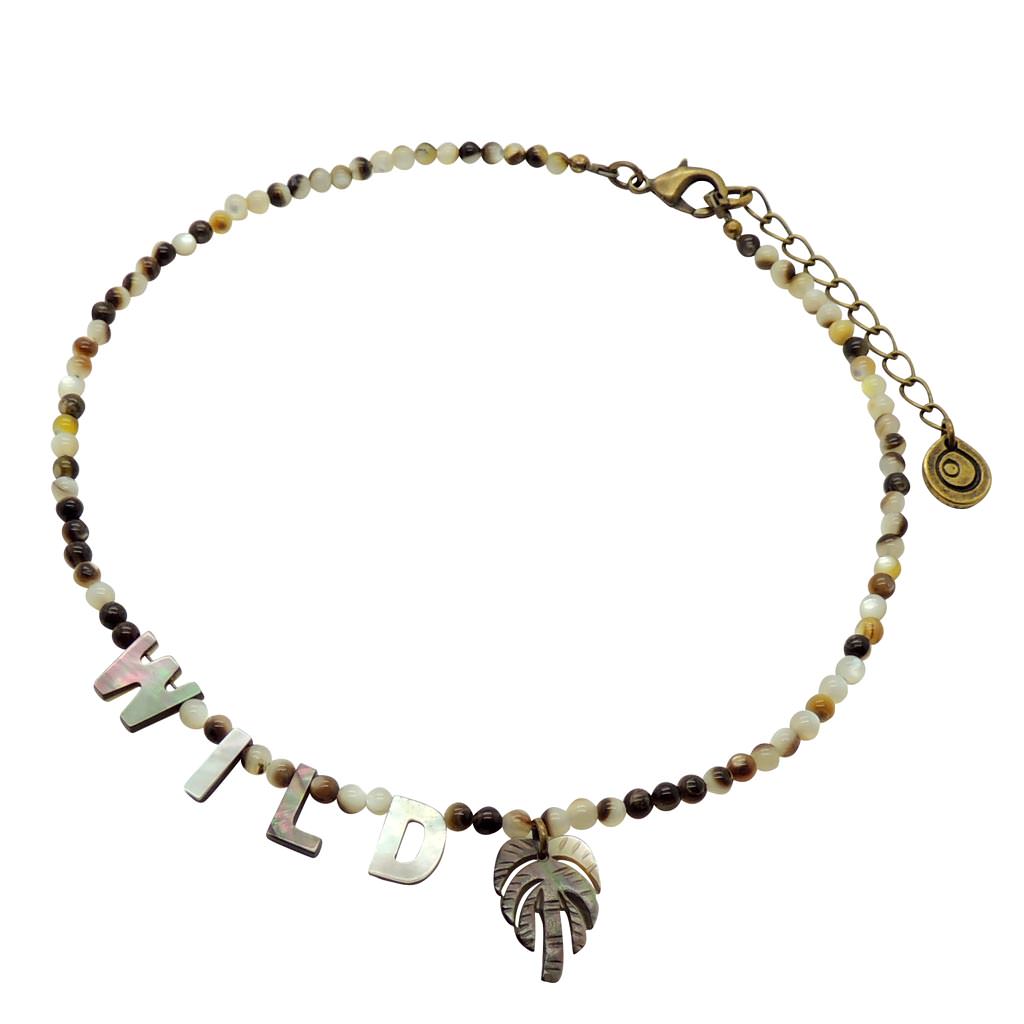 Dana Levy DIY Black Lip Shell Personalised Name Beaded Choker - Wild With Palm Tree Charm