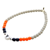 Dana Levy Initial Alphabet Letter Charm Glass Bead Bracelet - Letter Y Navy Orange Grey