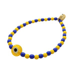 Dana Levy Men's Two Tone Evil Eye Charm Glass Bead Bracelet - Yellow Evil Eye with Royal Blue & Yellow Glass Beads