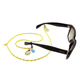 Dana Levy Seashell Charm Nautical Cord Glasses Chain - Yellow Cord Turquoise Evil Eye