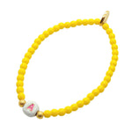 Dana Levy Limited Edition Enamel Initial Charm Glass Bead Bracelet - White A Yellow Glass Bead