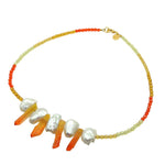 Dana Levy Ombre Quartz Crystal Charm Freshwater Pearl Beaded Necklace - Yellow / Orange