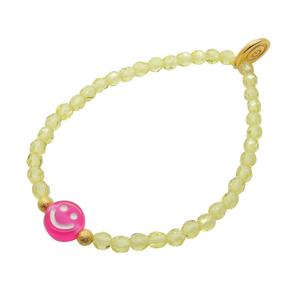 Dana Levy Multicolour Smiley Charm Faceted Glass Bead Bracelet - Pink / Light Yellow