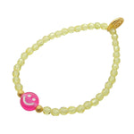 Dana Levy Multicolour Smiley Charm Faceted Glass Bead Bracelet - Pink / Light Yellow