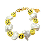 Dana Levy Smiley Charm Freshwater Pearl Bracelet - Gold Plate