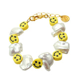 Dana Levy Smiley Charm Freshwater Pearl Bracelet - Gold Plate