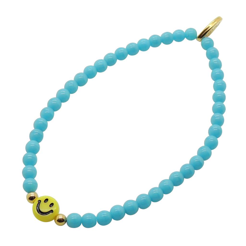 Dana Levy Multicolour Mini Smiley Symbol Charm Glass Bead Bracelet - Yellow Smiley / Gold Plate / Turquoise Glass Beads
