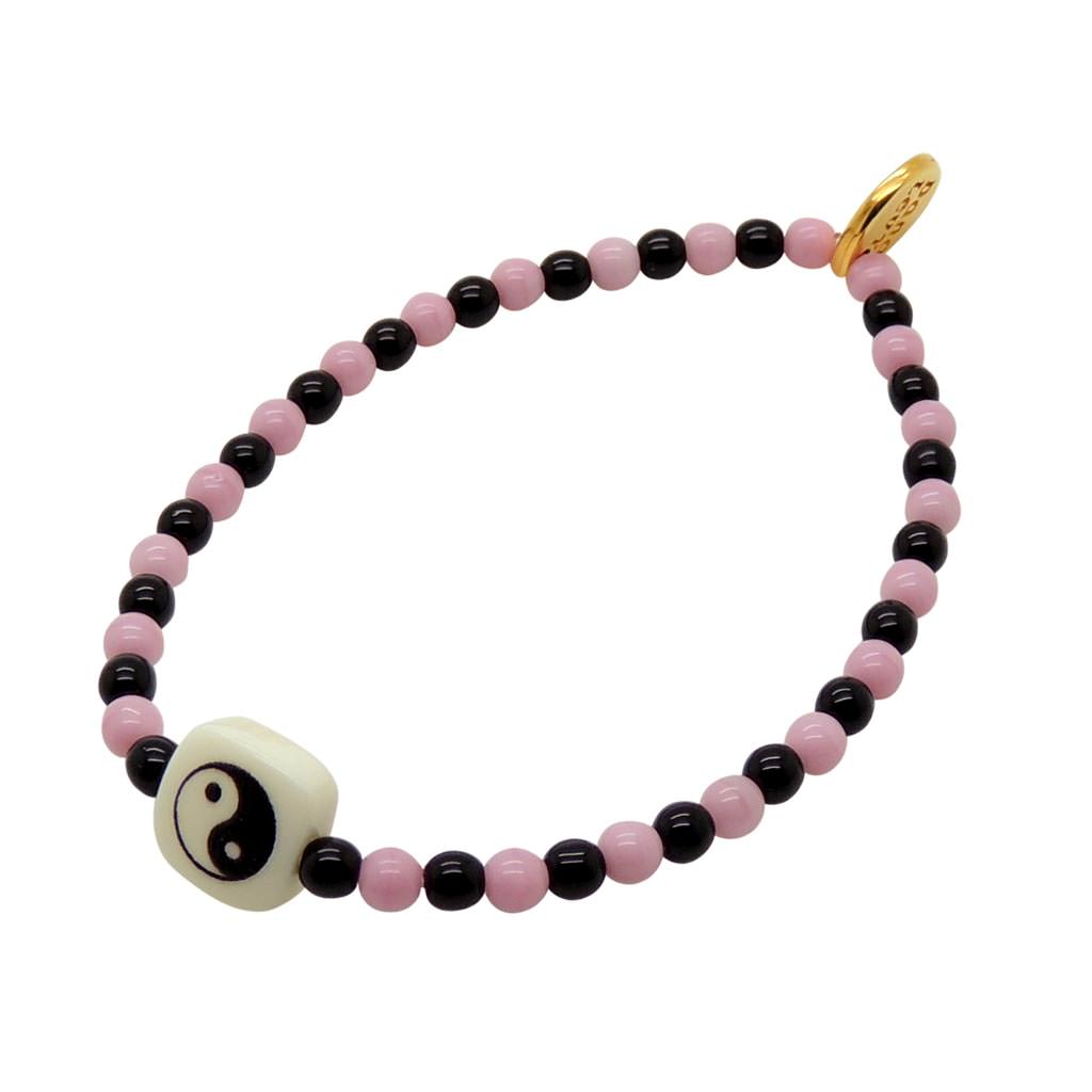 Dana Levy Yin Yang Chiclet Charm Two Tone Glass Bead Bracelet - Light Pink / Black Glass Beads