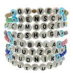Dana Levy Yinglish Phrase Glass Bead Bracelets White Pile