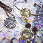 Dana Levy Diamante Ancient Roman Coin Ball Chain Necklace - Glitter Backdrop KiraKira