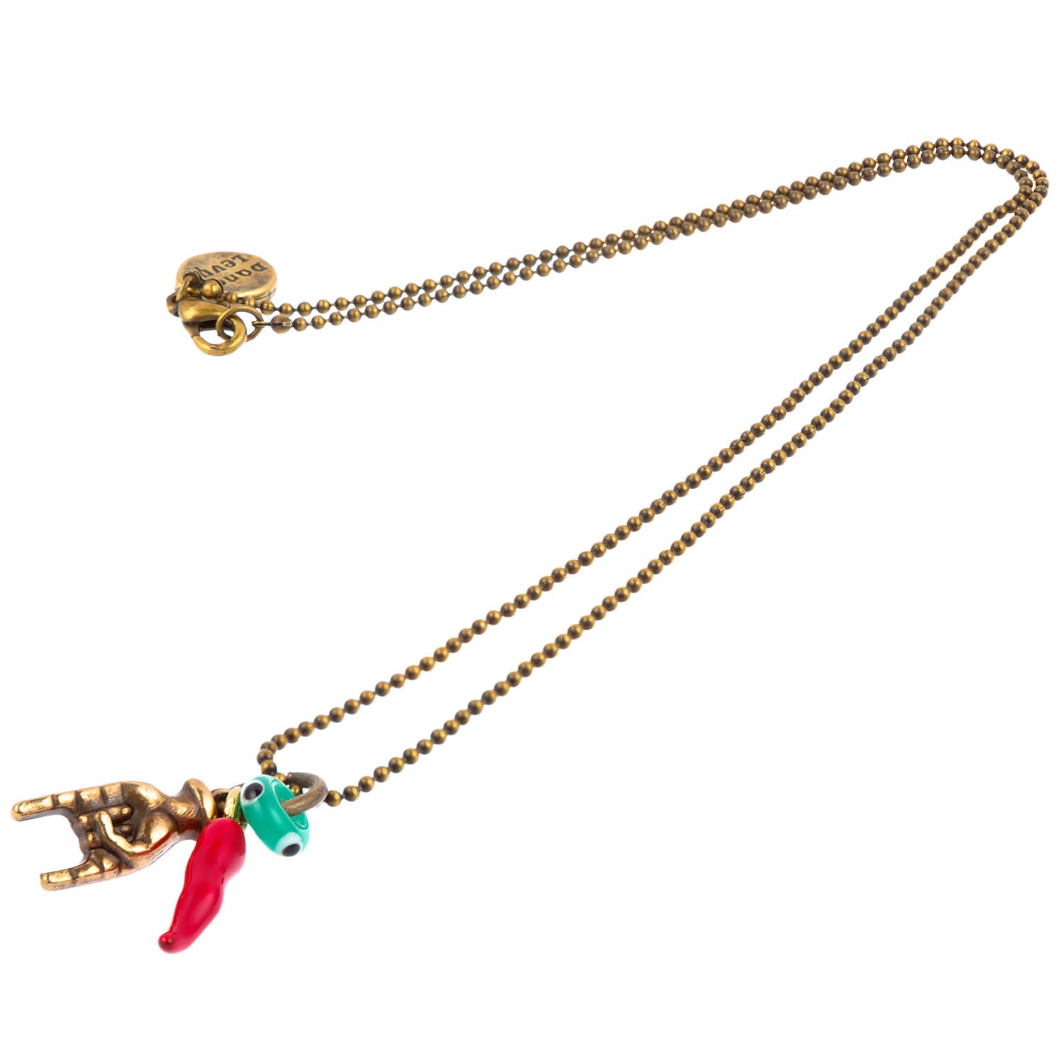 Dana Levy Mano Cornuto Hand Charm Trio Ball Chain Necklace - Antique Gold