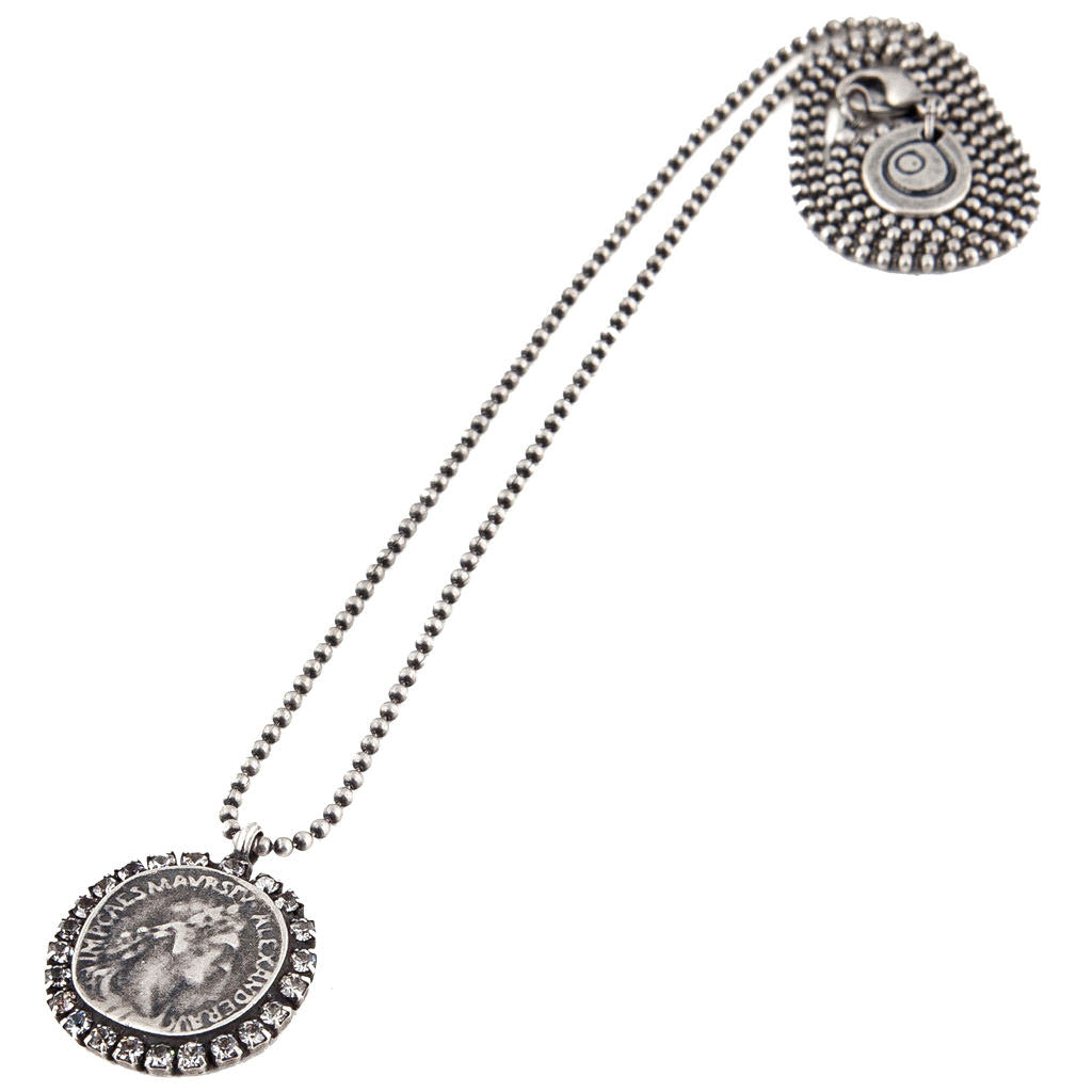 Dana Levy Diamante Ancient Roman Coin Ball Chain Necklace - Antique Silver