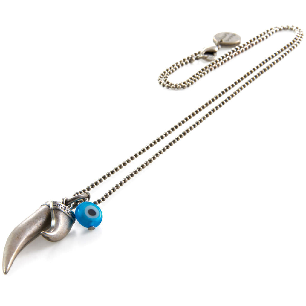Dana Levy Horn Tooth Evil Eye Ball Chain Necklace - Antique Silver