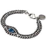 Dana Levy Mother of Pearl Evil Eye Charm Swarovski Crystal Ball Chain Bracelet - Ant. Silver Clear Crystal