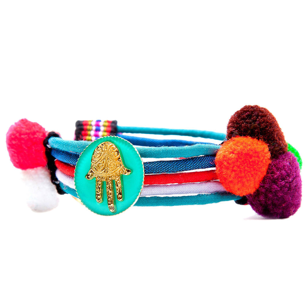 Dana Levy Hamsa Hand Lucky Charm Pompom Bracelet - Aqua
