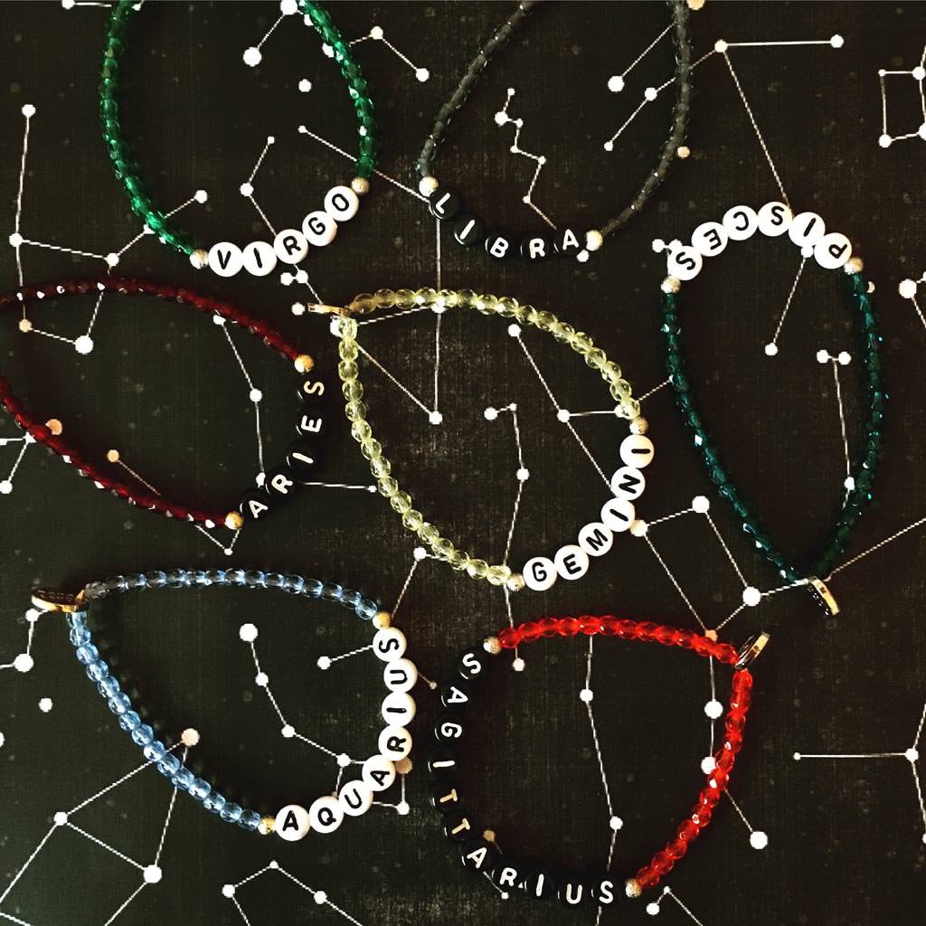 Dana Levy Zodiac Sign Alphabet Charm Faceted Glass Bead Bracelet - Stargazer Background