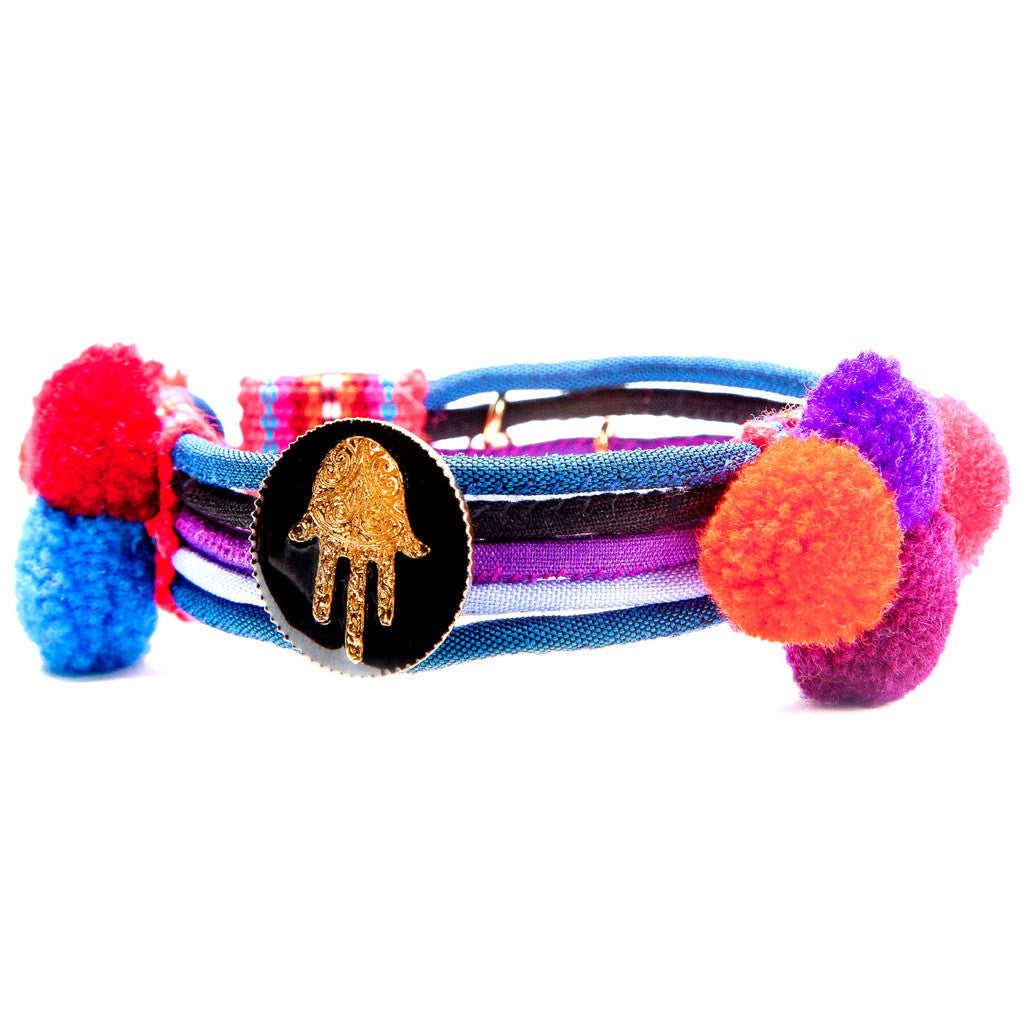 Dana Levy Hamsa Hand Lucky Charm Pompom Bracelet - Black