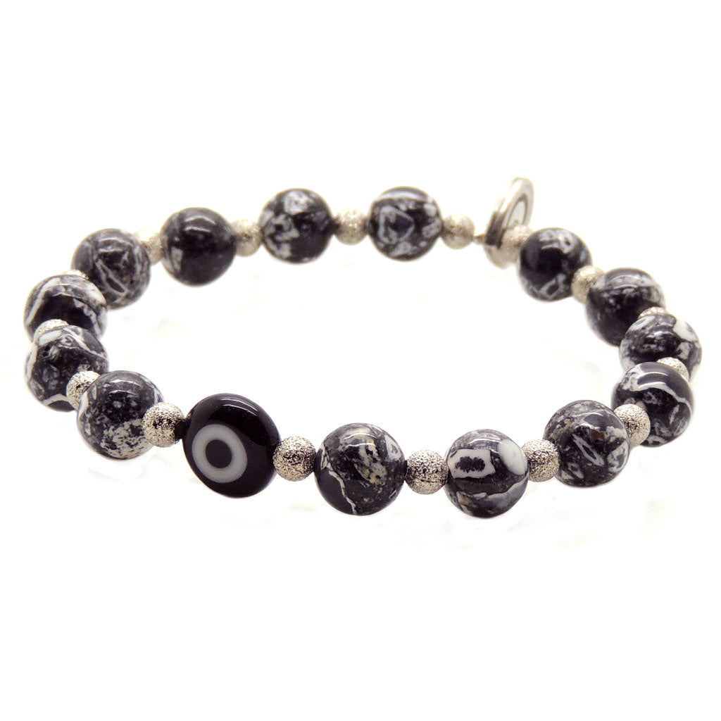 Dana Levy Multicolour Evil Eye Charm Stardust Cracked Agate Bracelet - Black