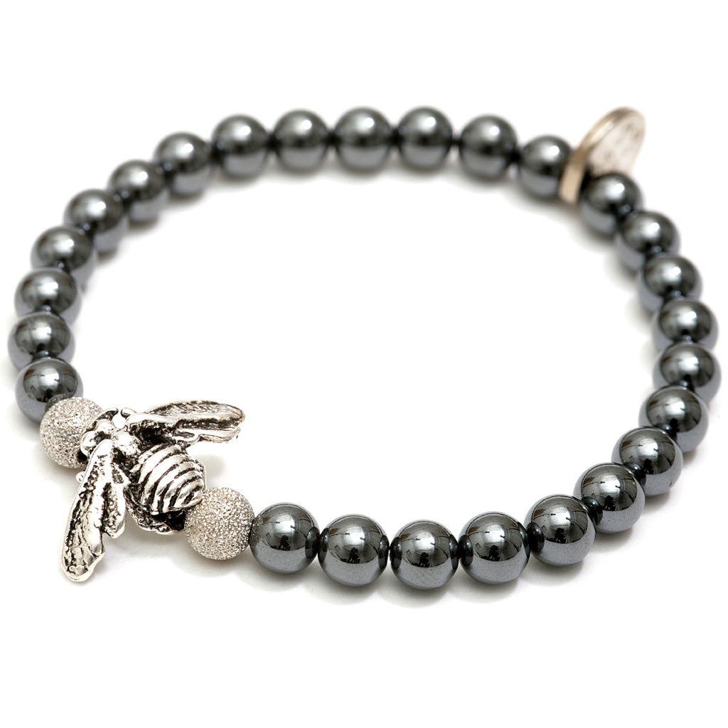 Dana Levy Bumblebee Charm Gemstone Bracelet - Haematite