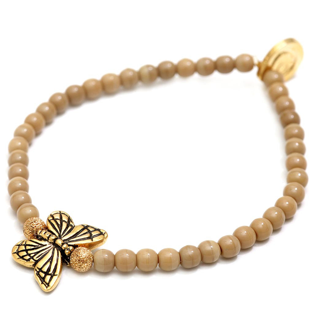 Dana Levy Butterfly Charm Glass Bead Bracelet - Gold Coffee