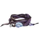 Dana Levy Ceramic Skull Duo Silk Wrap Bracelet - Lilac Multicolour and Grey Black Mix