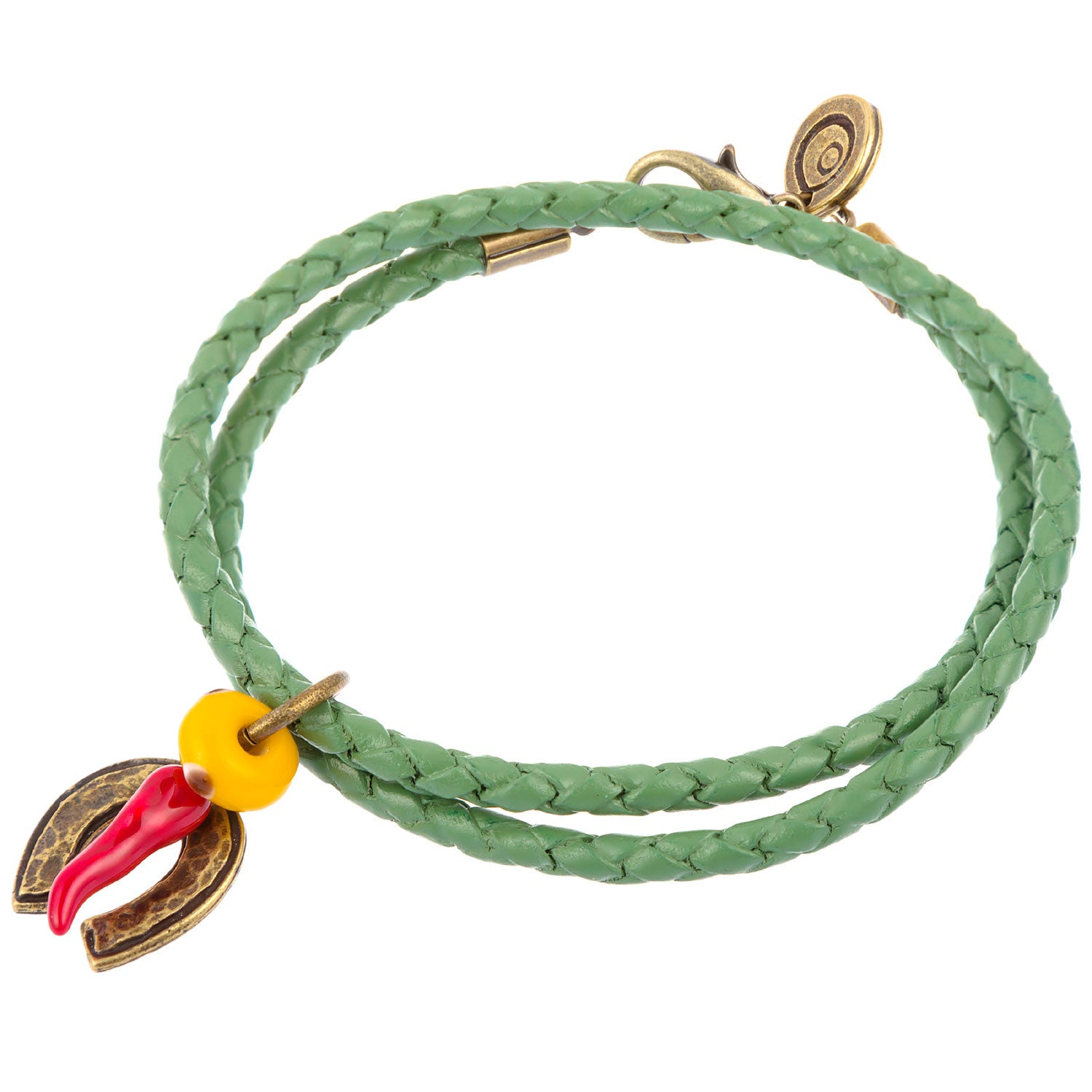 Dana Levy Cornicello Horseshoe Evil Eye Double Leather Braid Bracelet