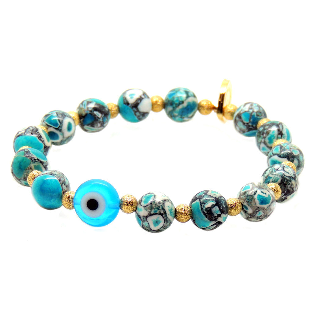 Dana Levy Multicolour Evil Eye Charm Stardust Cracked Agate Bracelet - Turquoise
