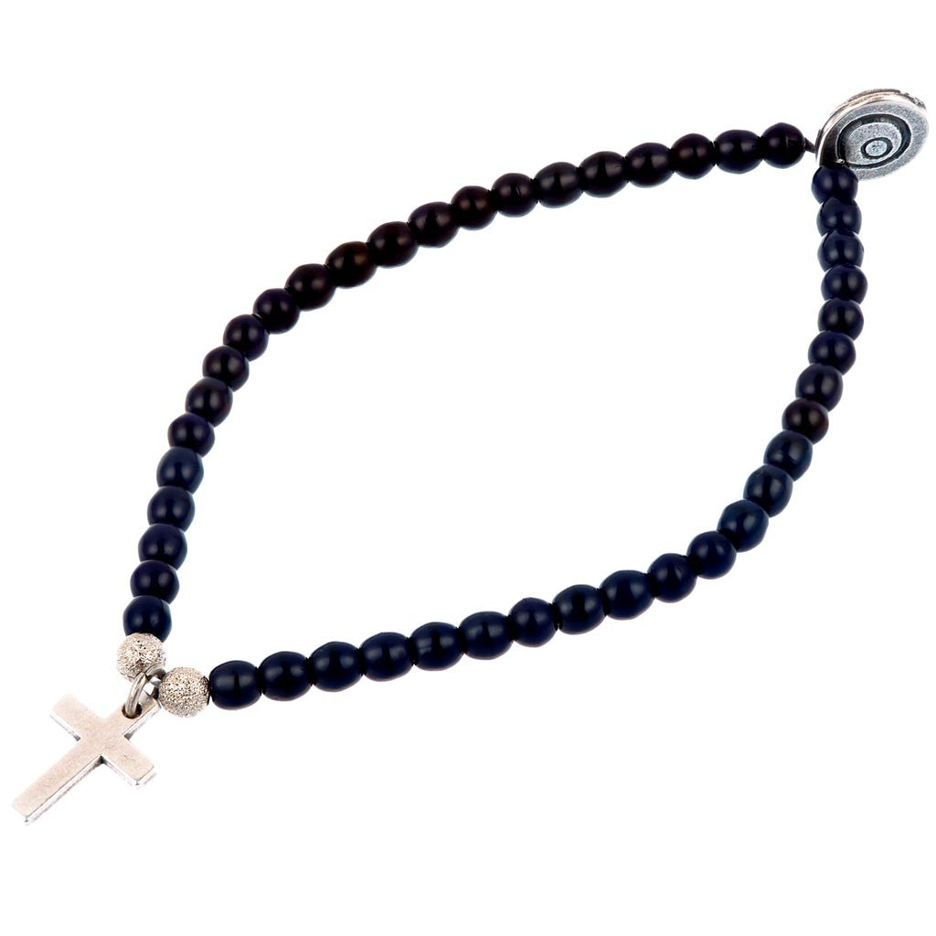 Dana Levy Cross Charm Glass Bead Bracelet - Antique Silver